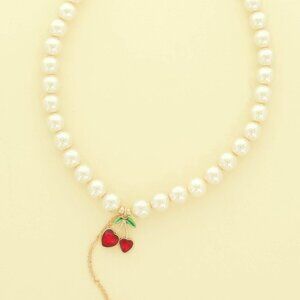 Jeweled Red Cherry Charm Necklace